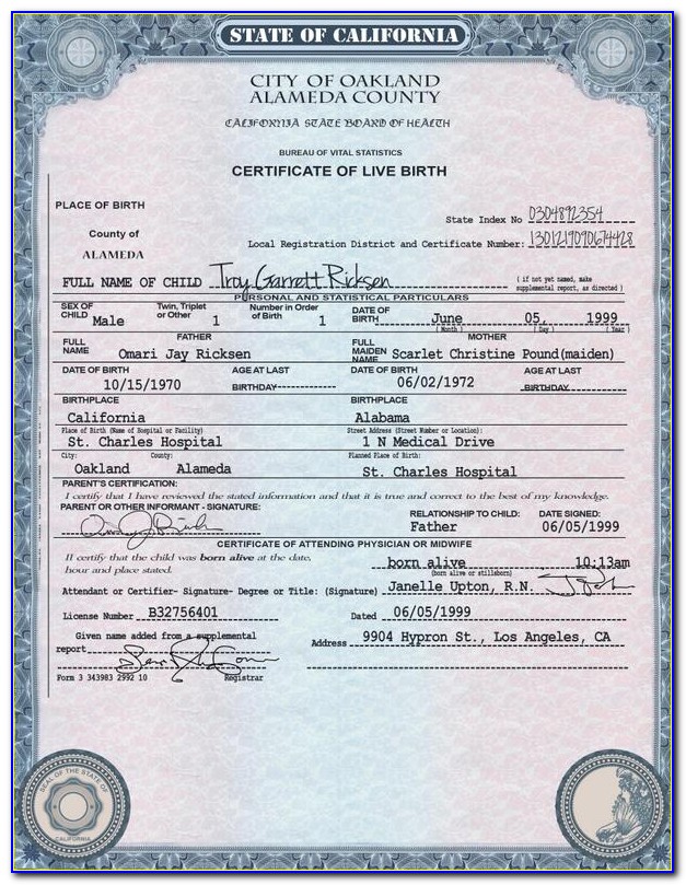 Alameda Birth Certificate