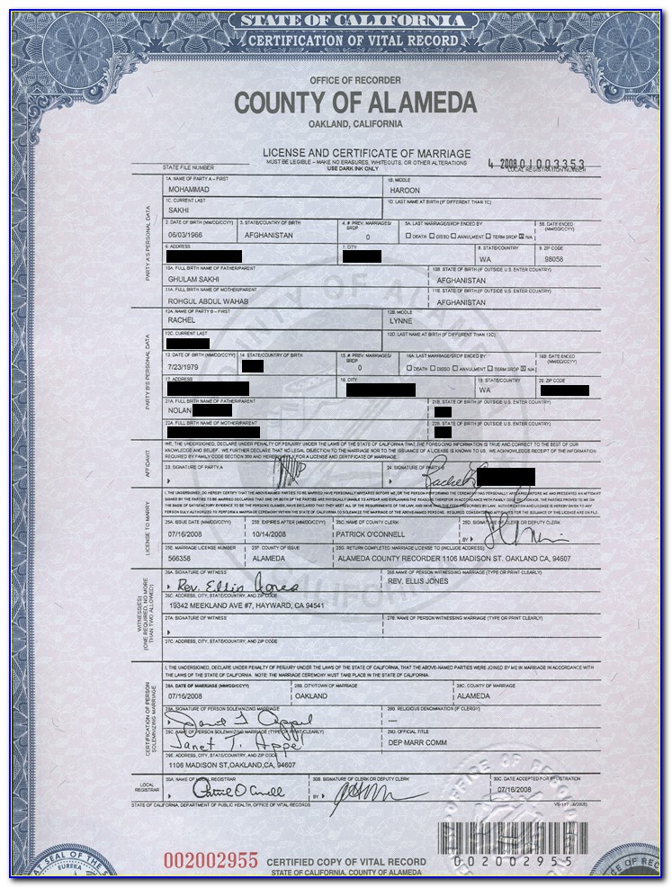Alameda County Death Certificate Form