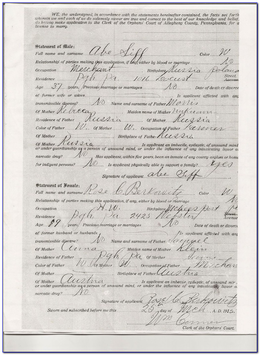 Allegheny County Records Birth Certificate