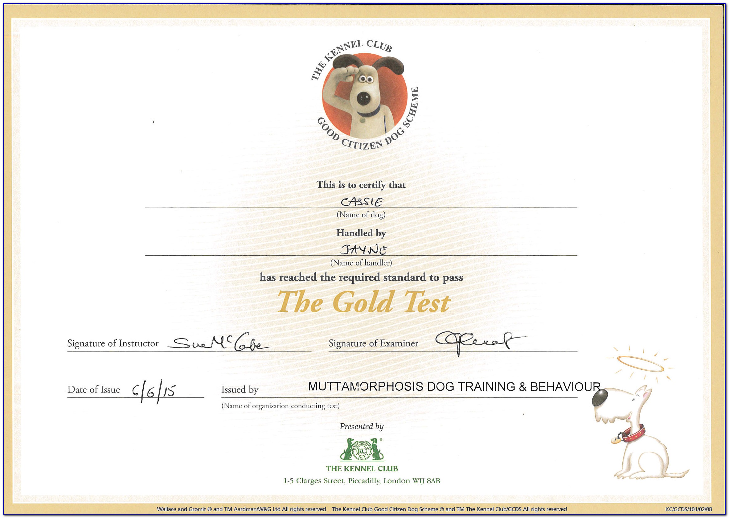 American Kennel Club Canine Good Citizen Certificate