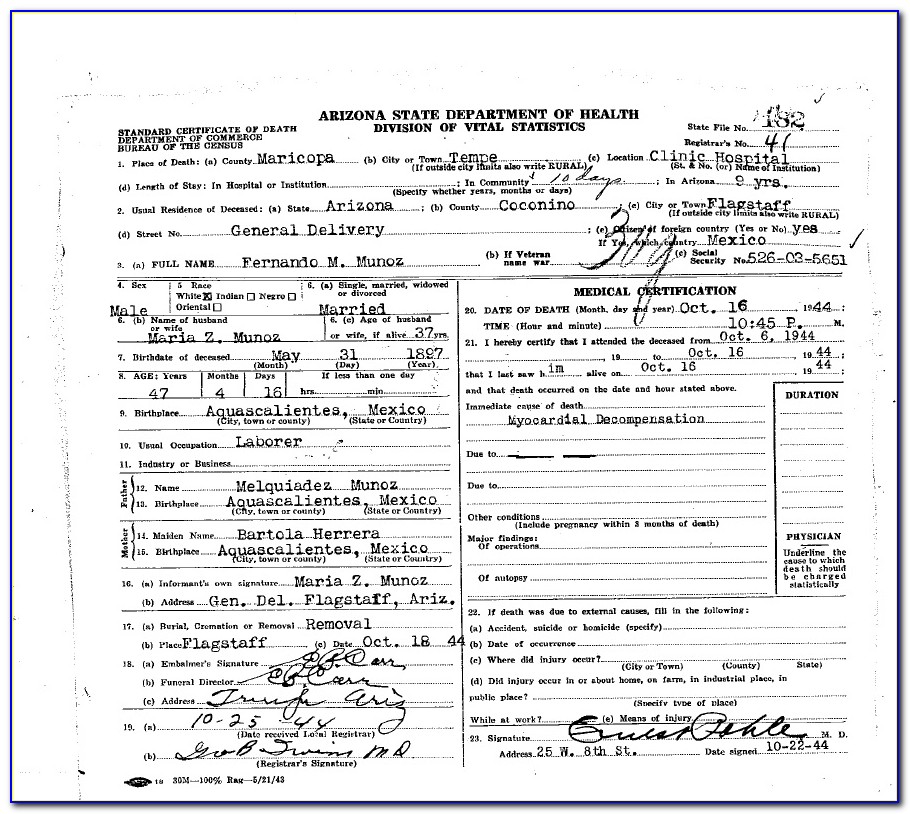 Arizona Death Certificates Maricopa County