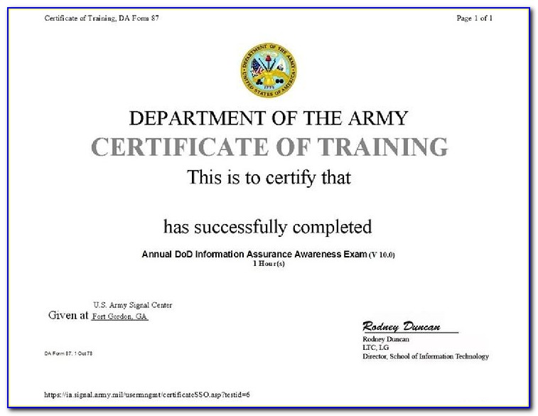Army Cyber Awareness Training Certificate Fort Gordon