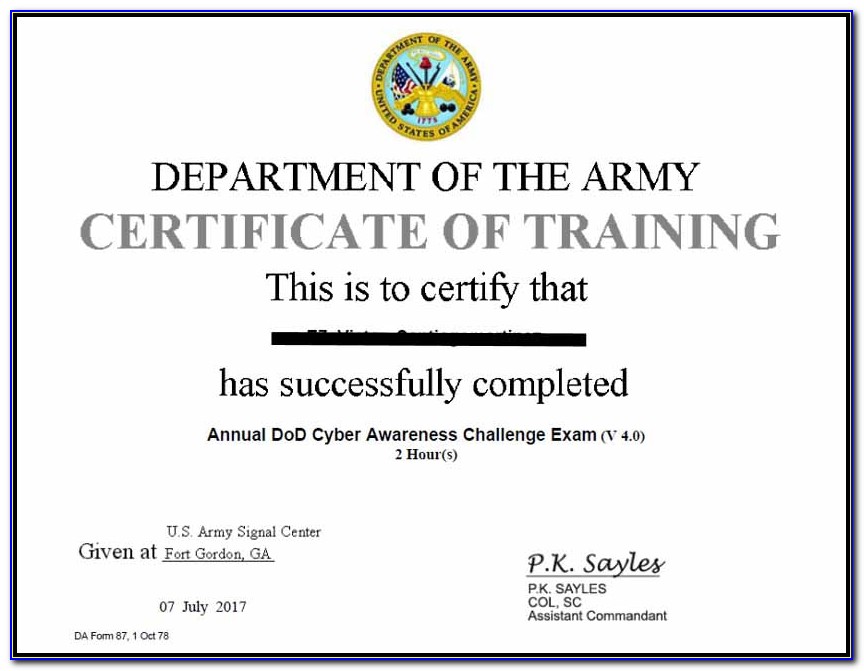 Army Ia Cyber Awareness Training Certificate