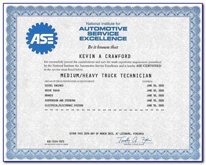 Ase Certified Diesel Mechanic
