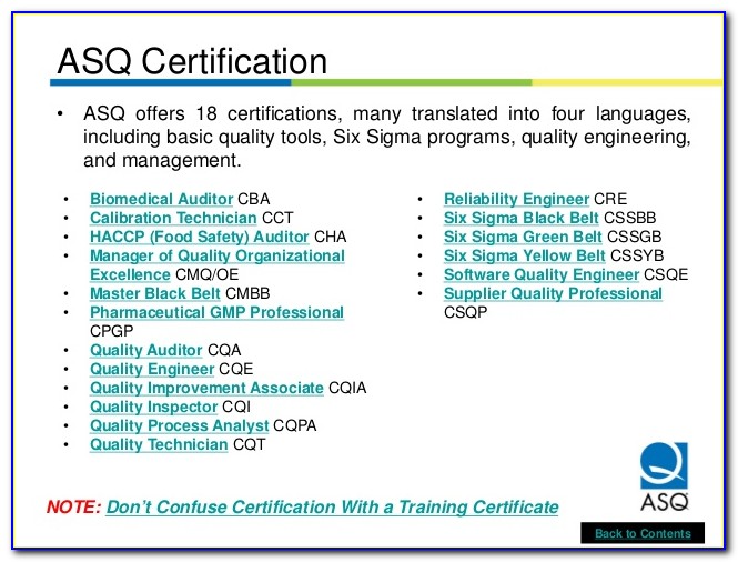 Asq Six Sigma Certification In India