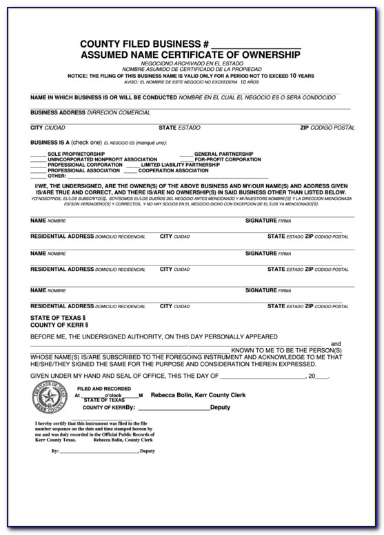 Assumed Name Certificate Texas Sole Proprietorship Search