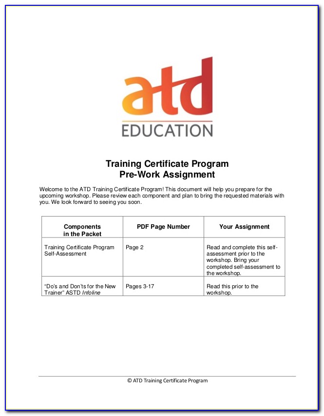 Atd Training Certificate Program