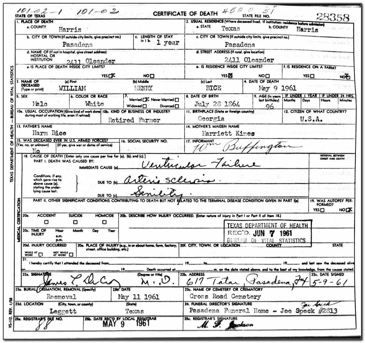 Birth Certificate Pasadena Texas