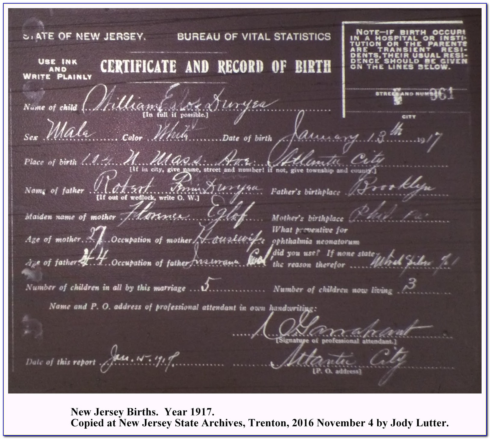 Birth Certificate Paterson New Jersey