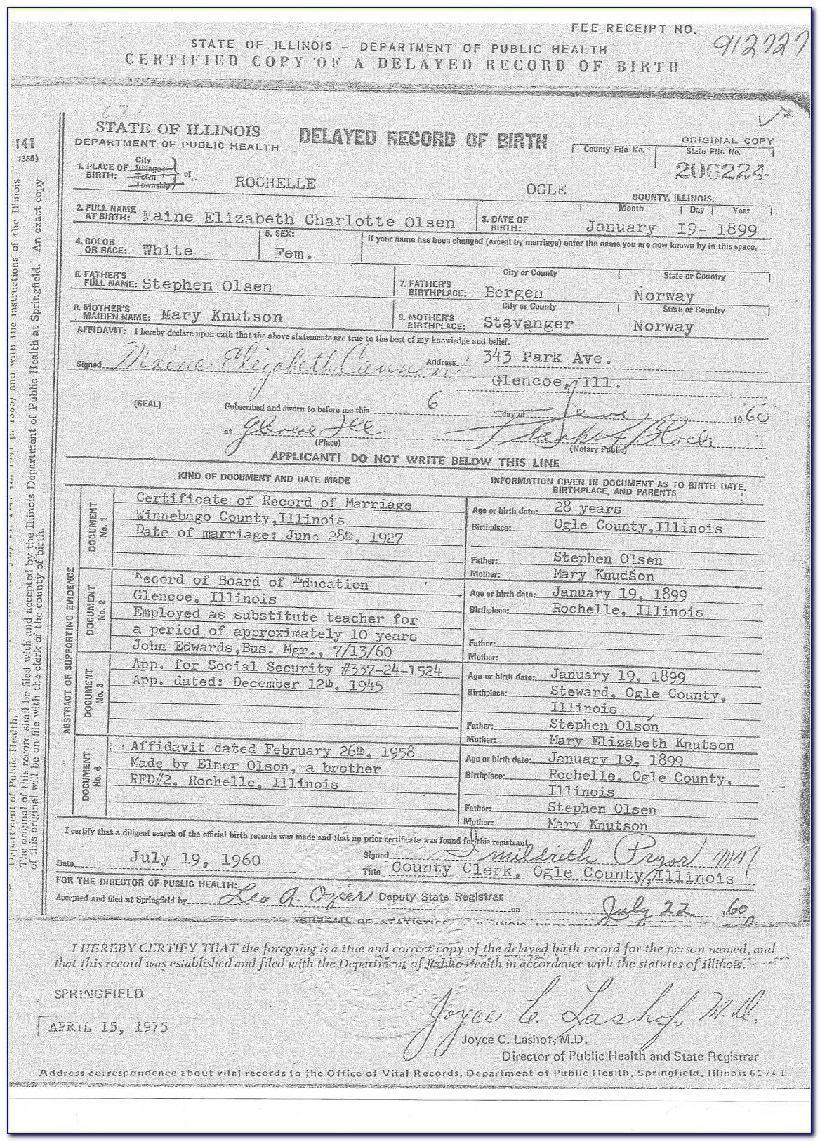 Birth Certificate Spokane Washington State