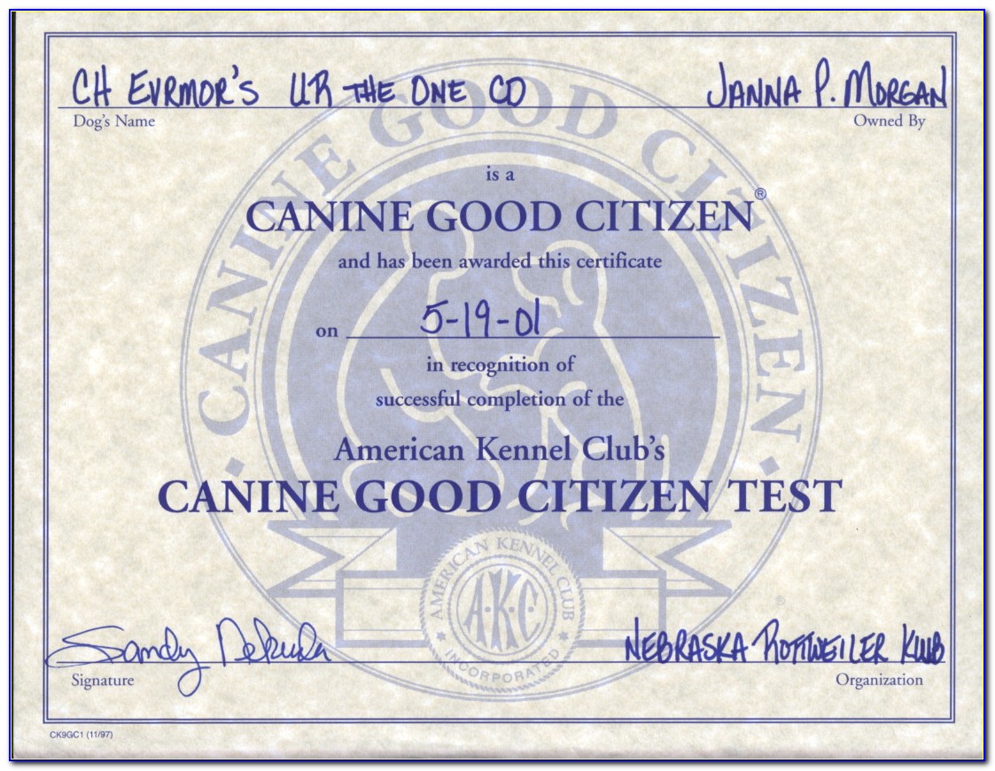Canine Good Citizen Award Certificate