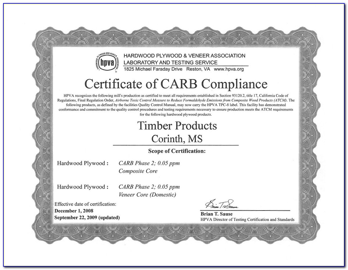 Carb Ii Compliance Certificate