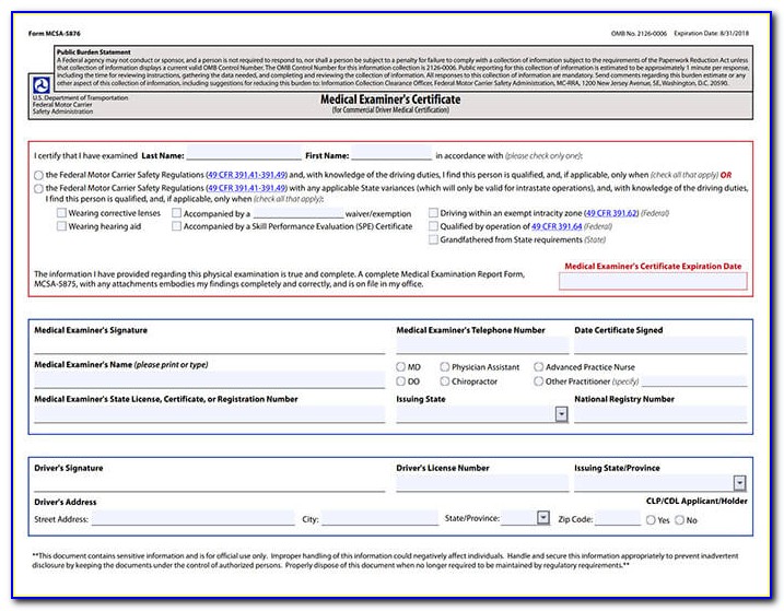 Cdl Medical Examiner's Certificate Form Texas