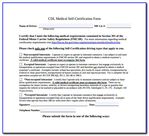Cdl Self Certification Form Illinois