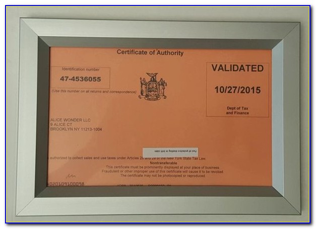 Certificate Of Authority Application Nyc