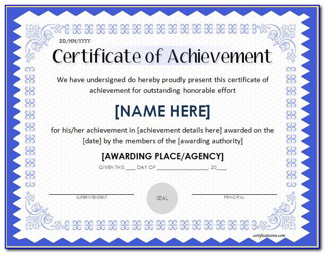 Certificates Of Achievement Templates Word