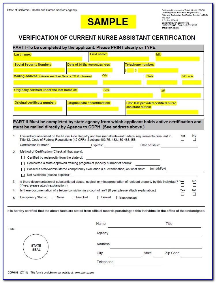 Certified Nursing Assistant Verification Ca
