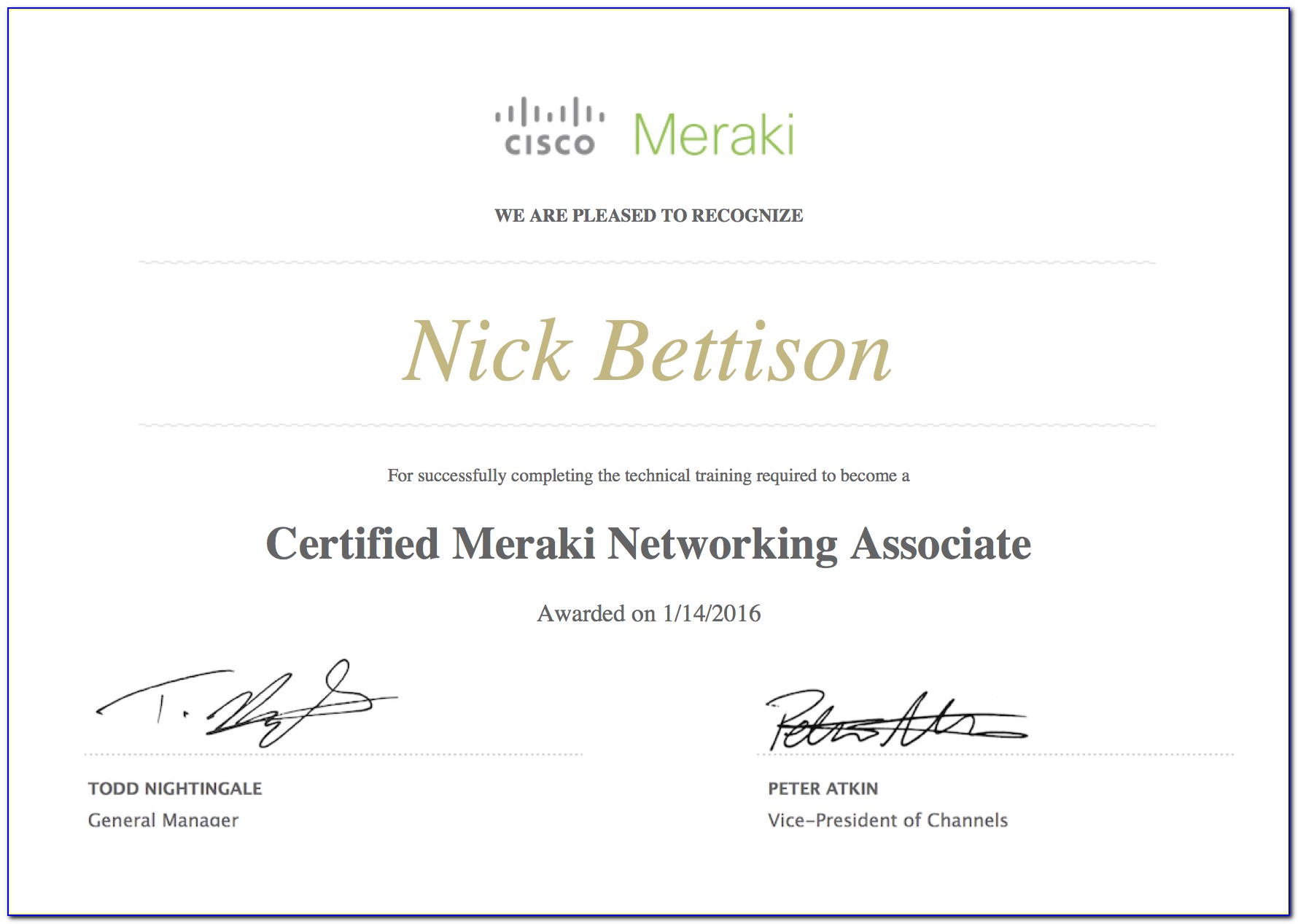Cisco Meraki Certification Cmna