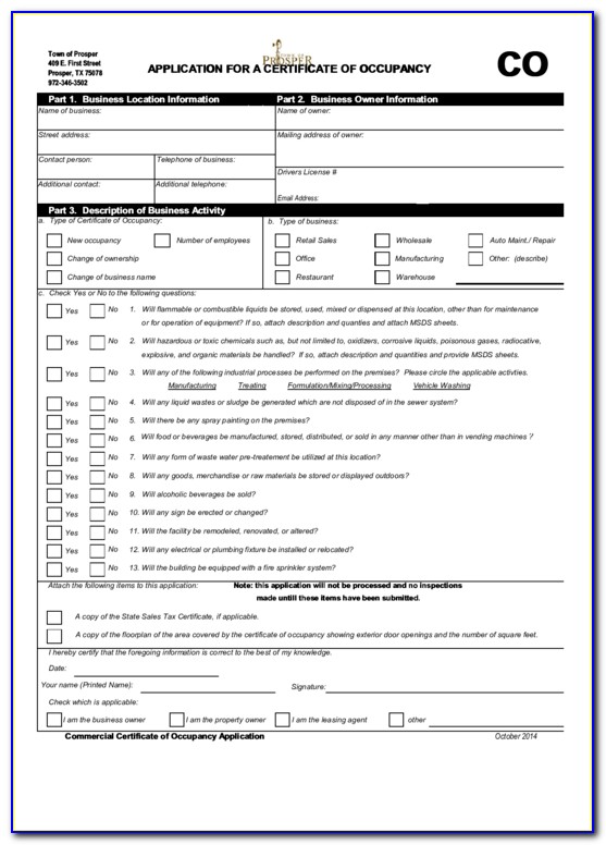 City Of Dallas Certificate Of Occupancy Checklist
