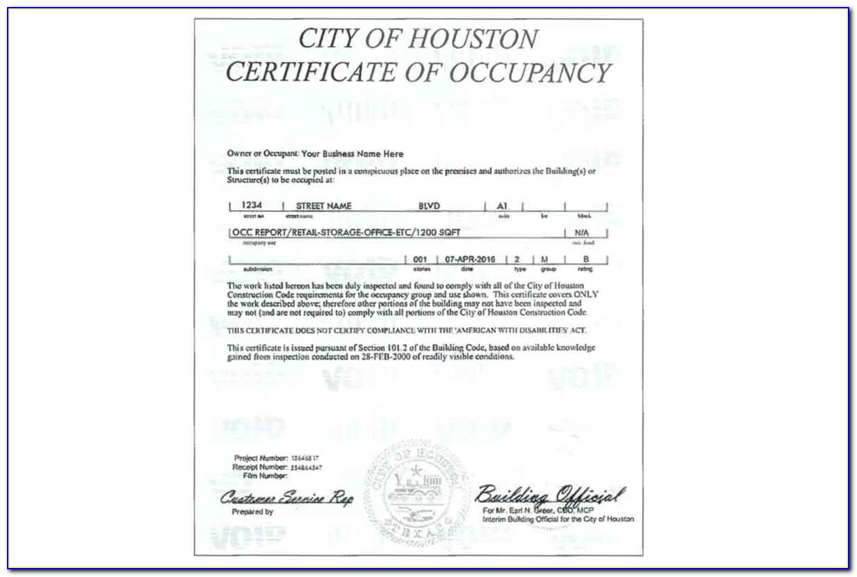 City Of Houston Certificate Of Occupancy Search