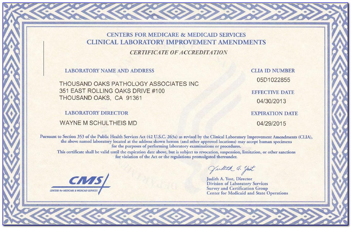 Clia Certificate Of Waiver Renewal