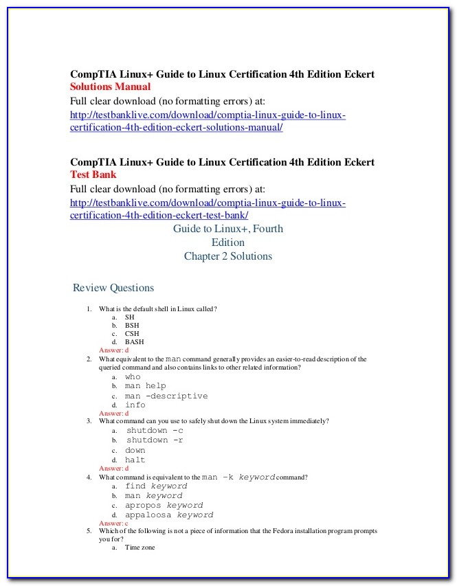 Comptia Linux+ Guide To Linux Certification Answers