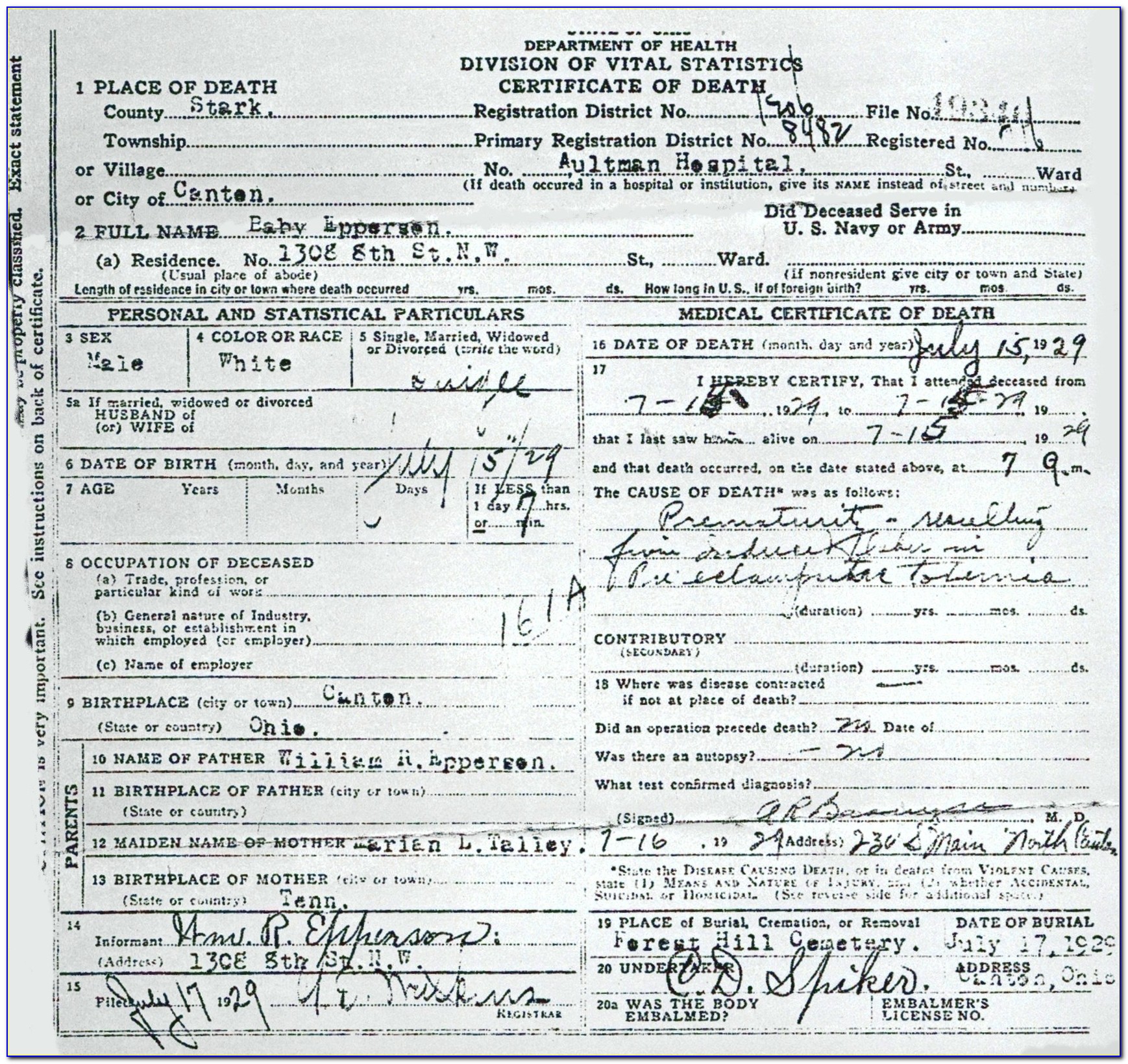 Copy Of Birth Certificate Canton Ohio