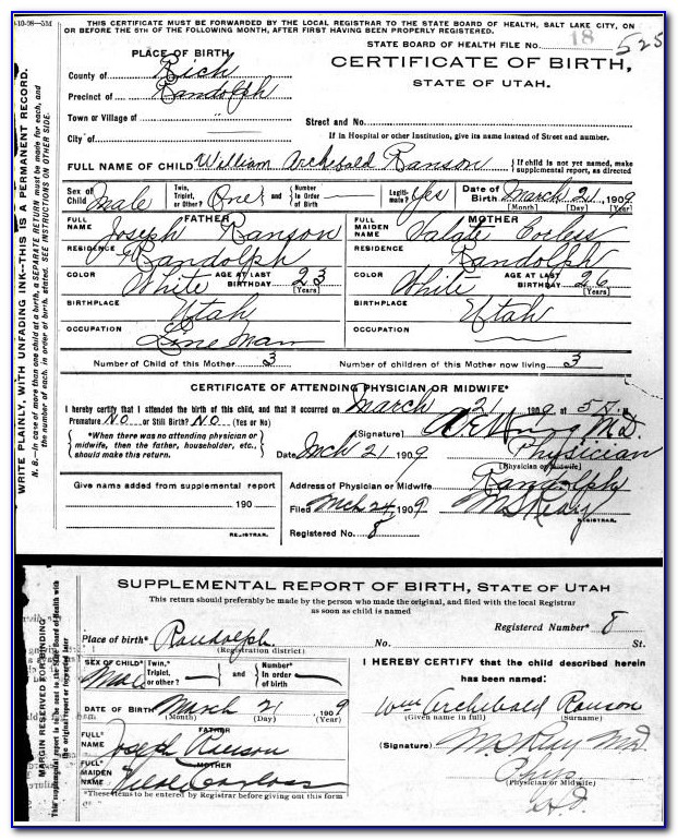 Copy Of Birth Certificate Utah
