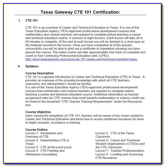 Cte Certification Texas