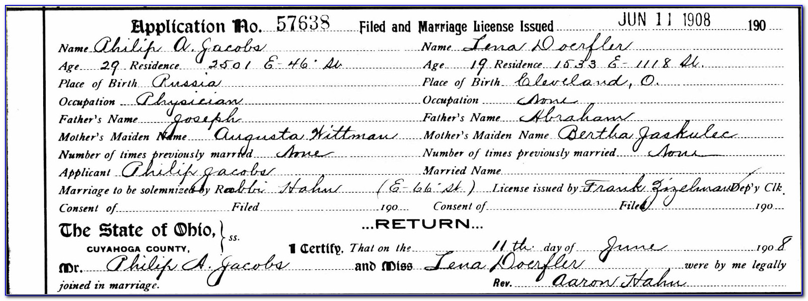 Cuyahoga County Marriage Certificate