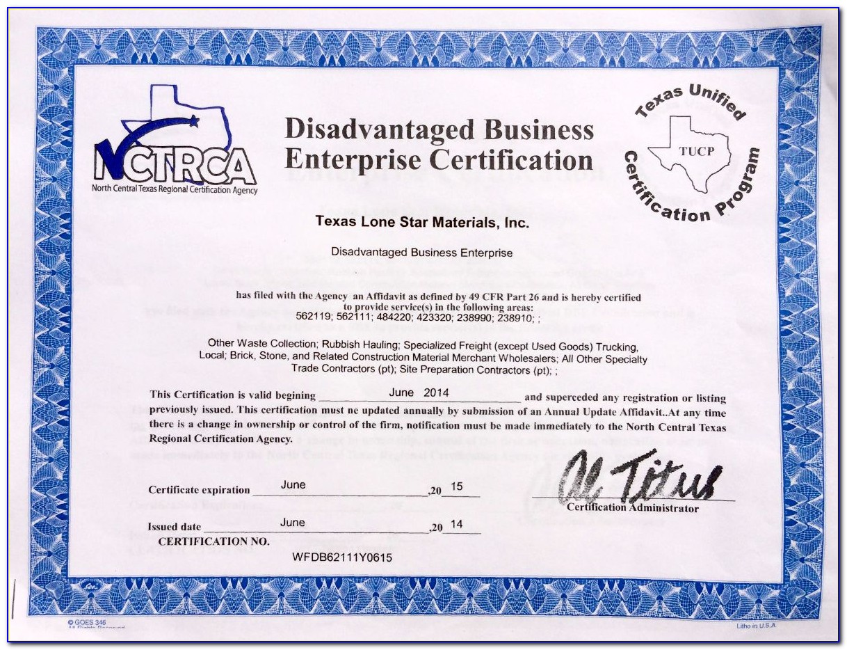 Dbe Certification Application Texas