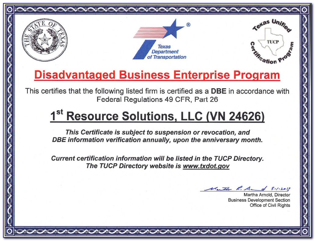 Dbe Certification Texas