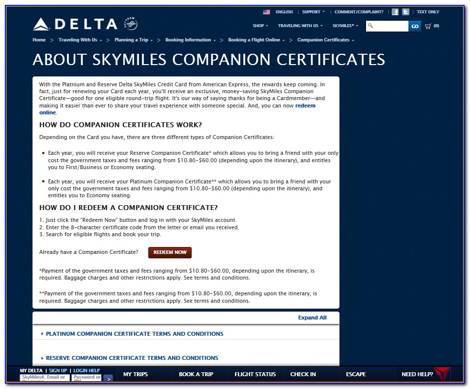 Delta Reserve Companion Certificate First Class