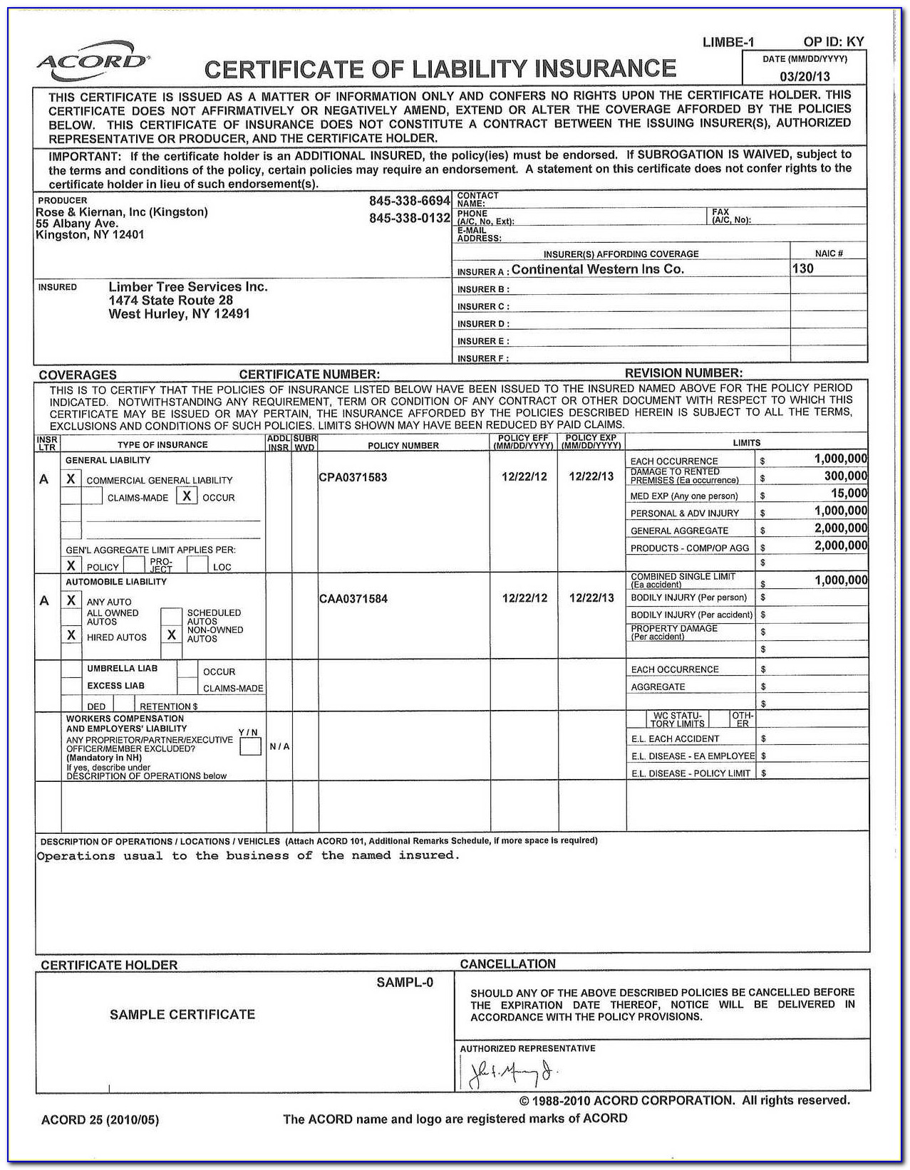 Editable Certificate Of Insurance Template