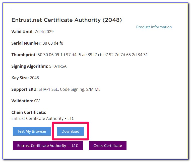Entrust Root Certificate Install