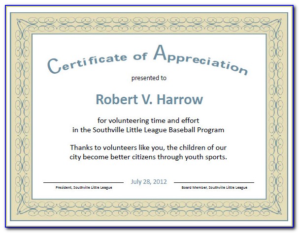 Example Of Certificate Of Appreciation Content