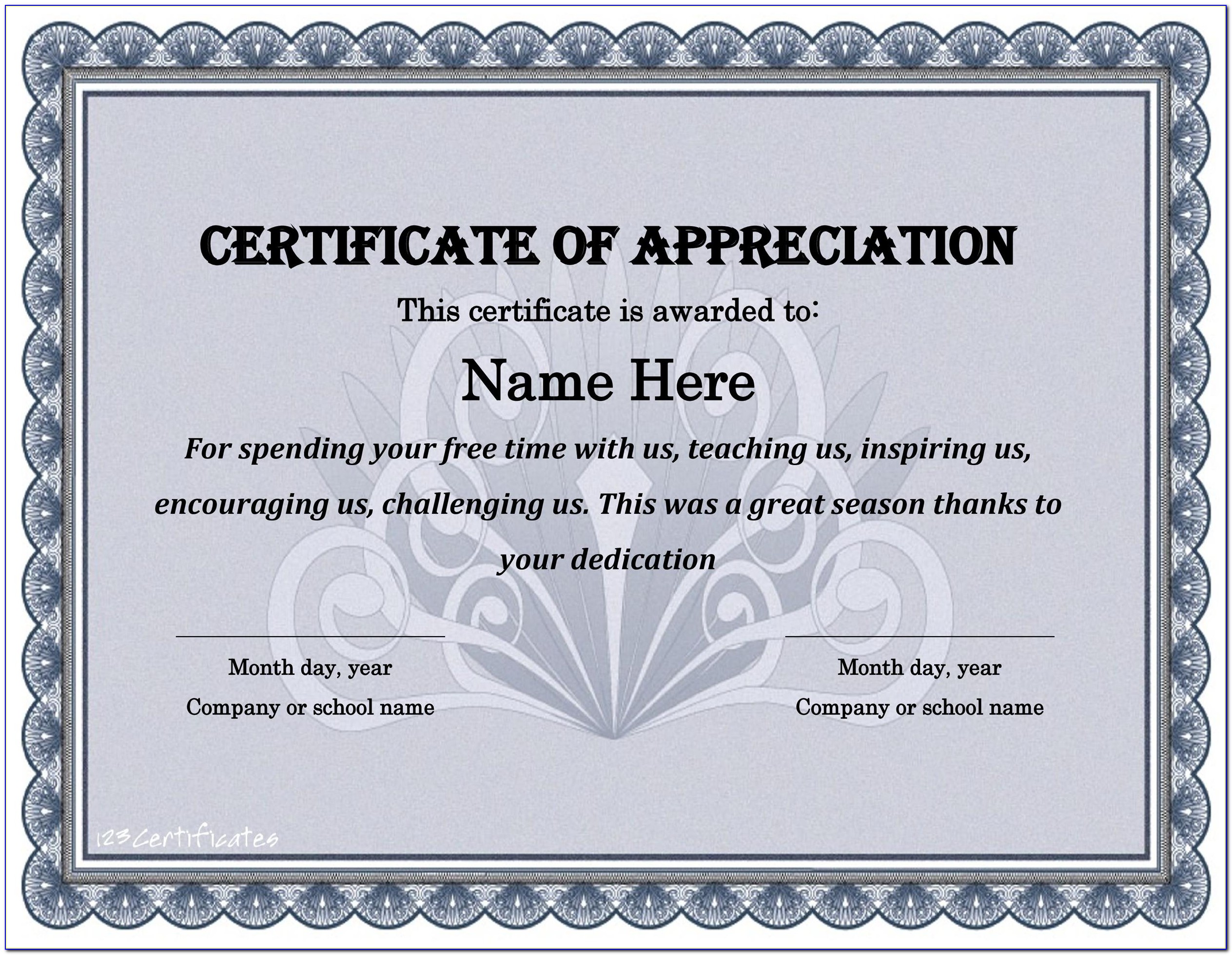 Example Of Certificate Of Appreciation For Parents