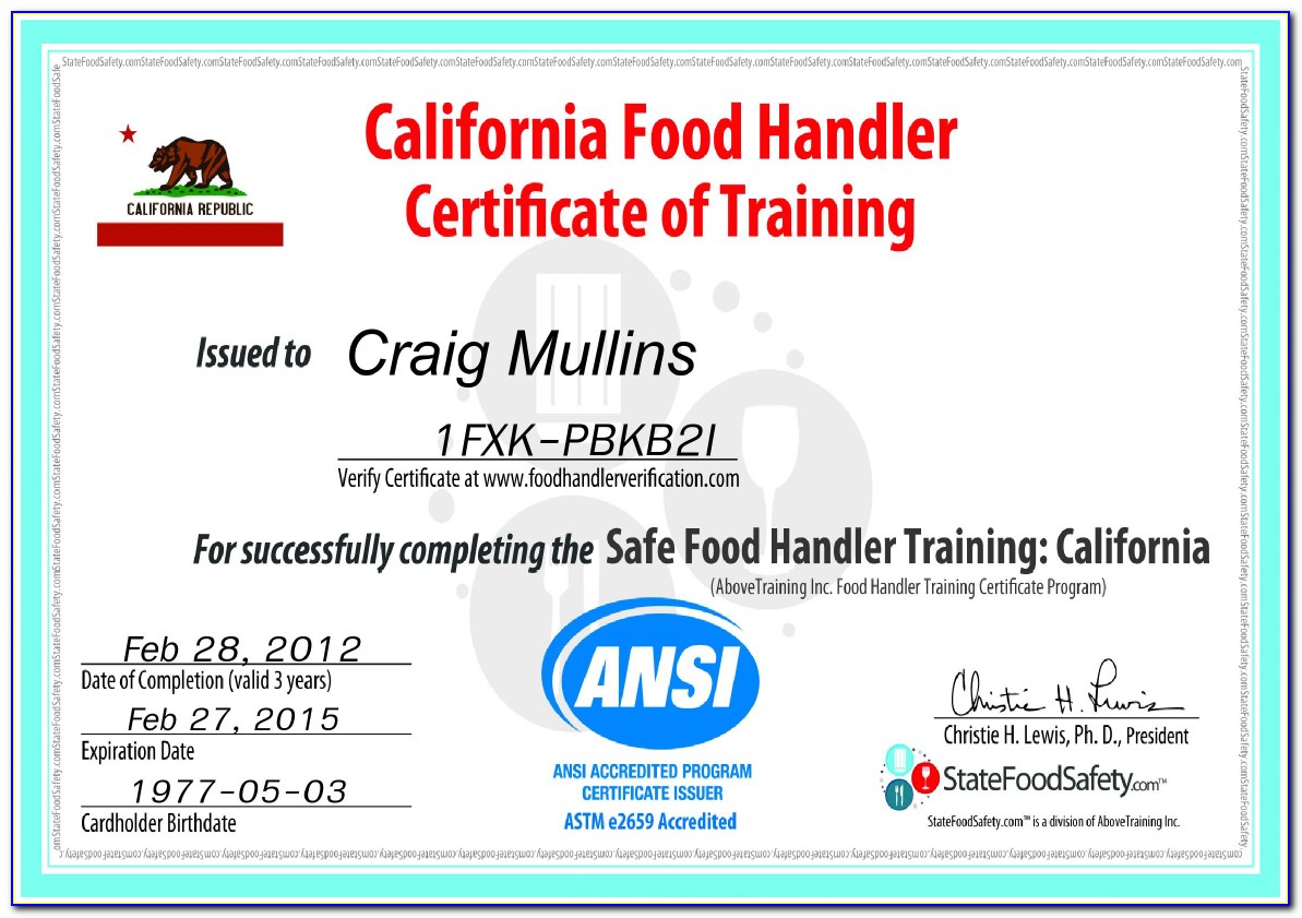 Food Servsafe Certificate California