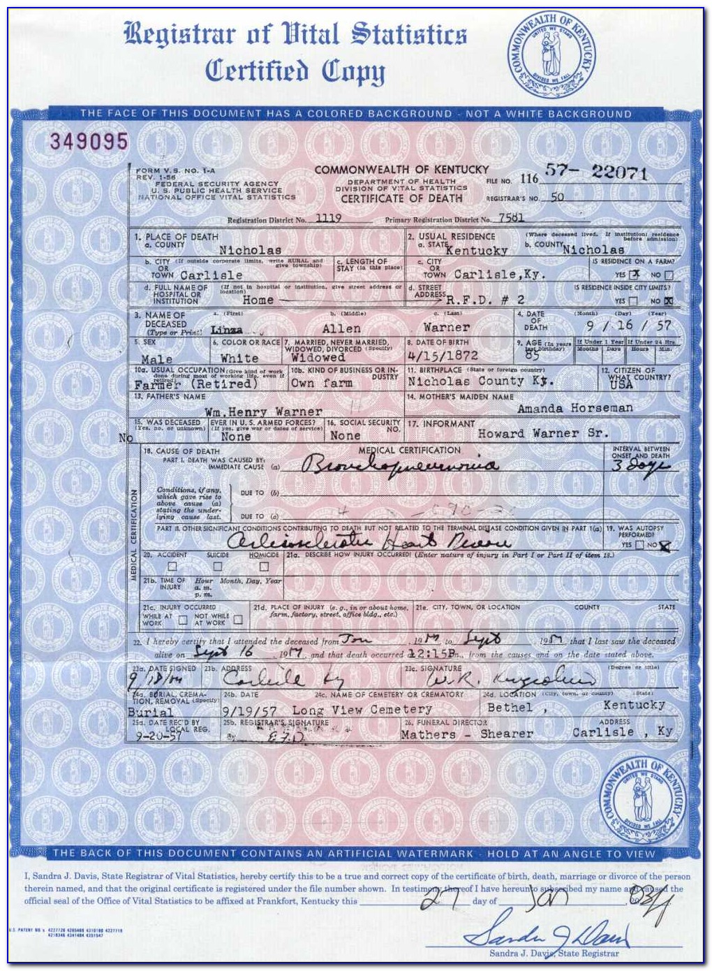 Frankfort Kentucky Birth Certificate
