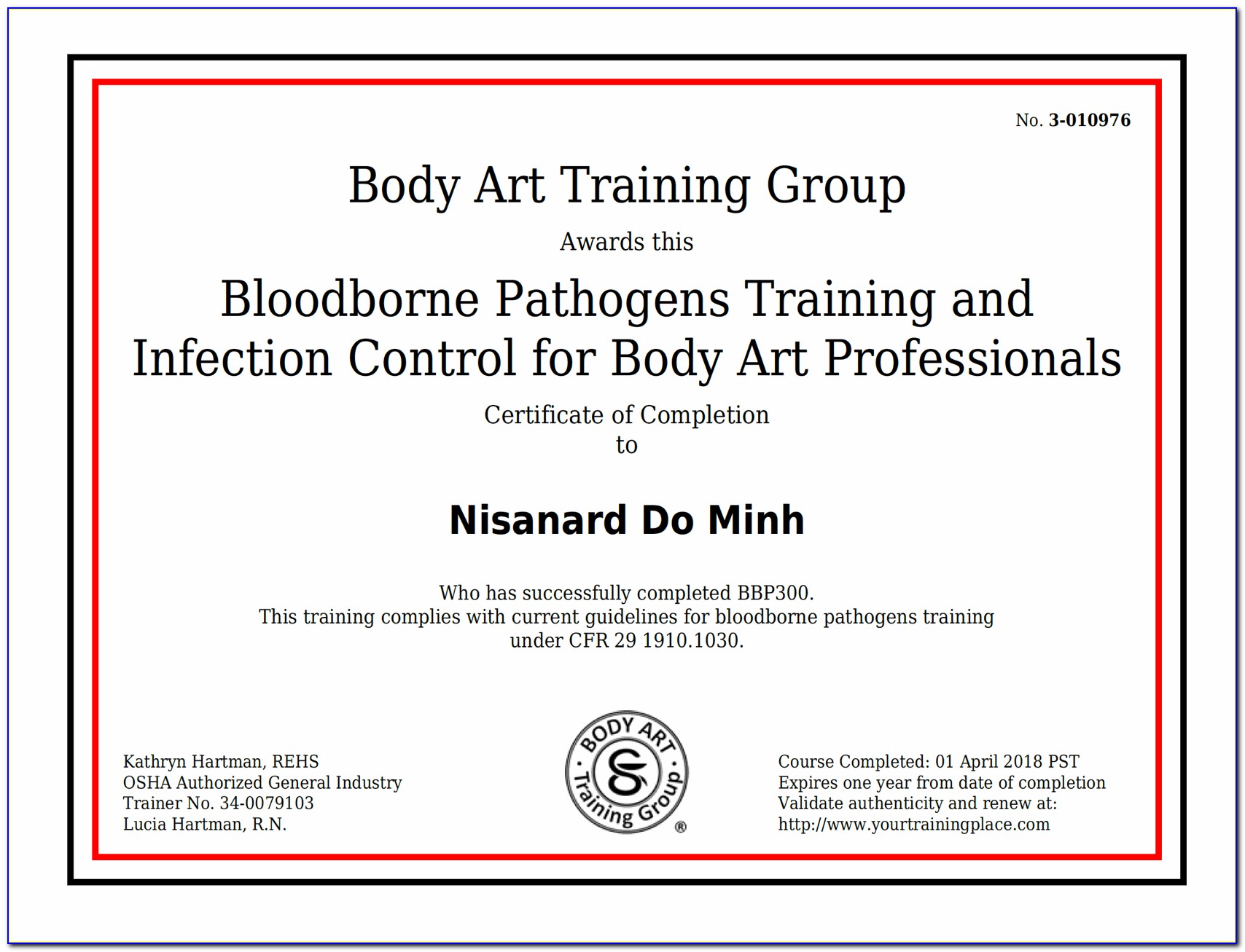 Free Bloodborne Pathogen Certification