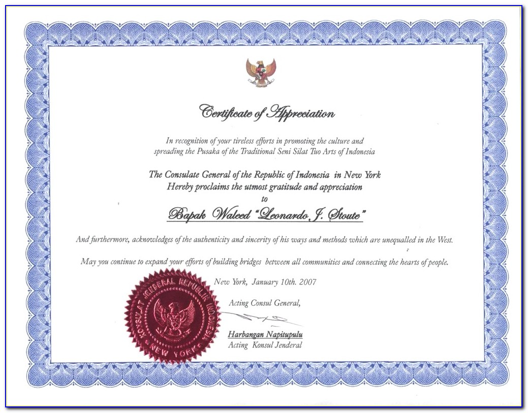 Free Certificate Of Appreciation Wording Examples