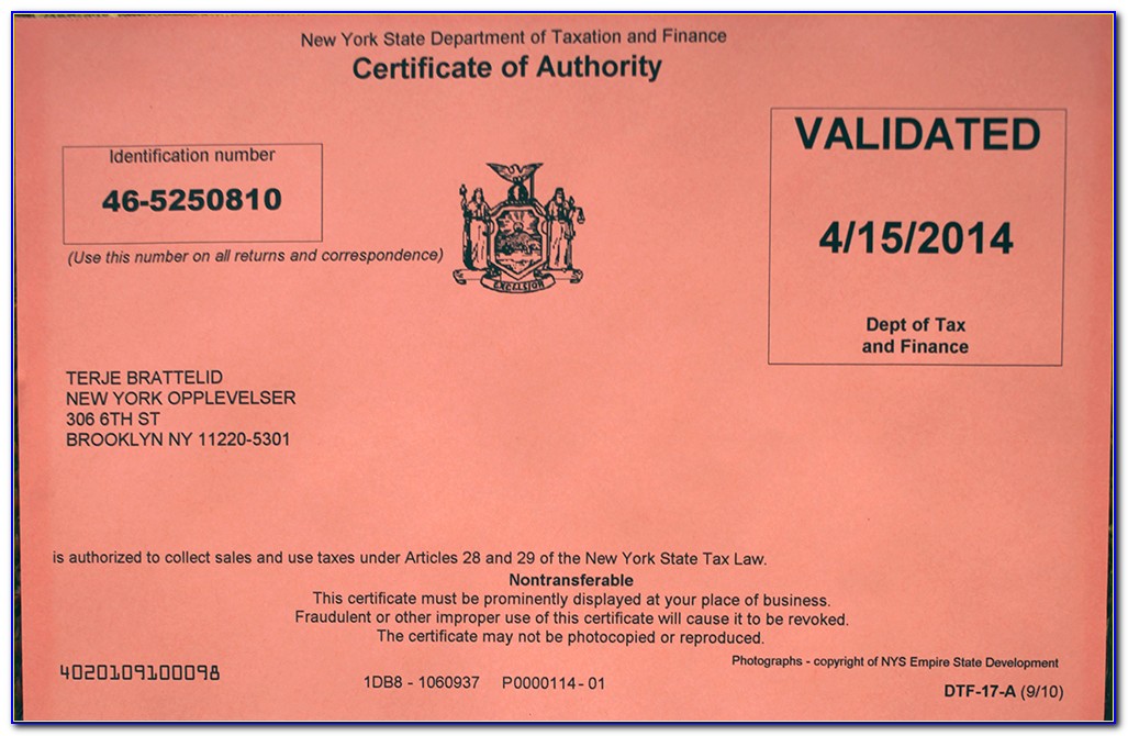Get Certificate Of Authority Nyc