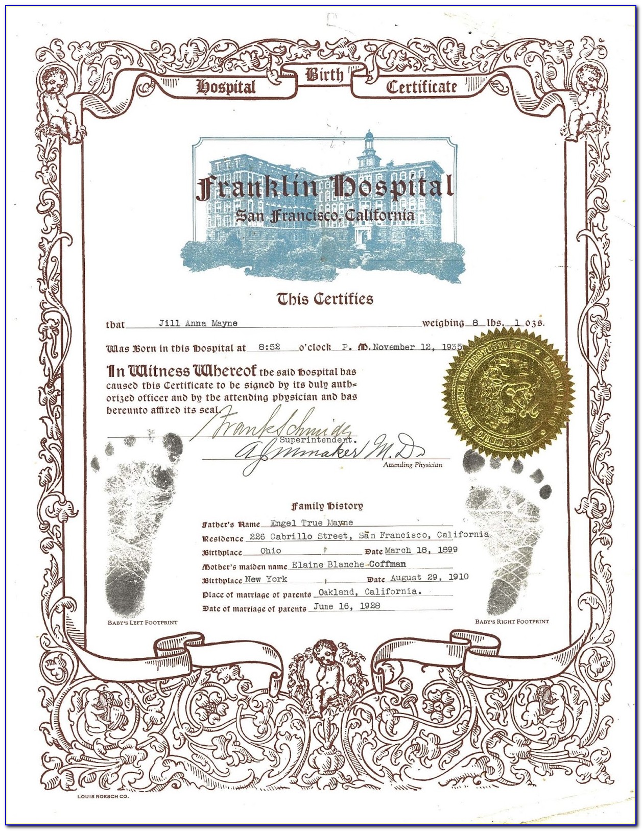 Heirloom Birth Certificate California