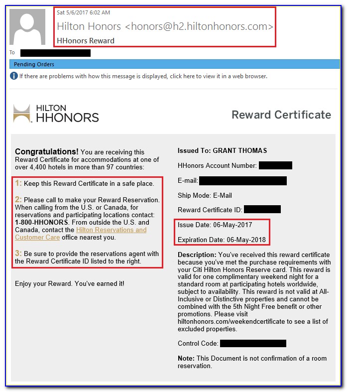 Hilton Free Night Certificate Coronavirus