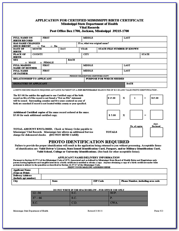 Jackson Mississippi Vital Records Birth Certificate