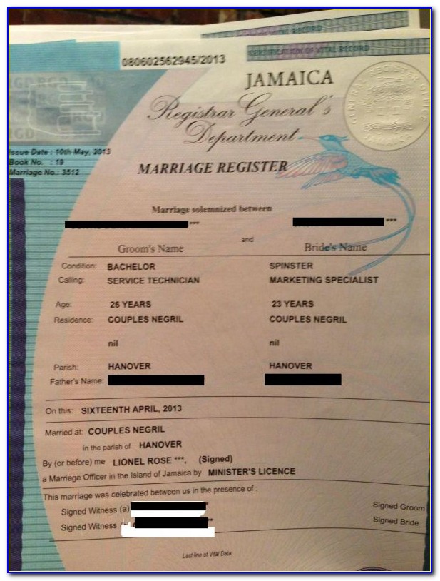 Jamaican Marriage Certificate Valid Us