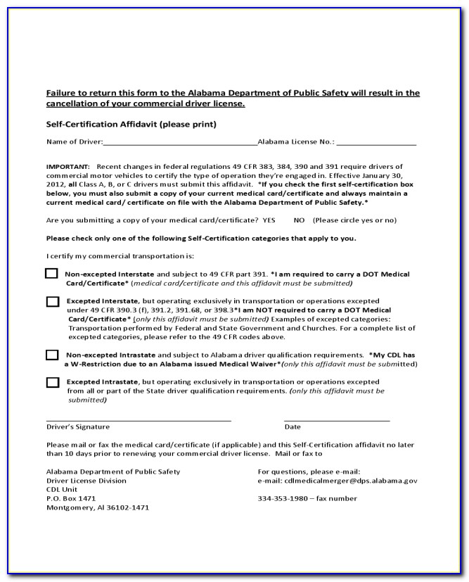 Kentucky Cdl Self Certification Form