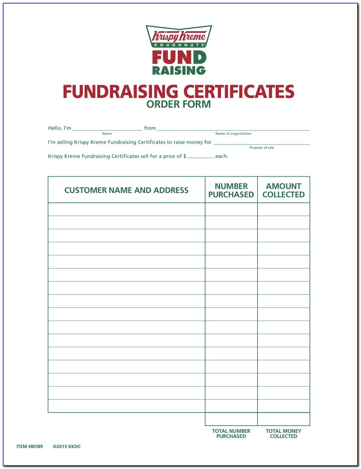 Krispy Kreme Fundraising Certificates Order Form