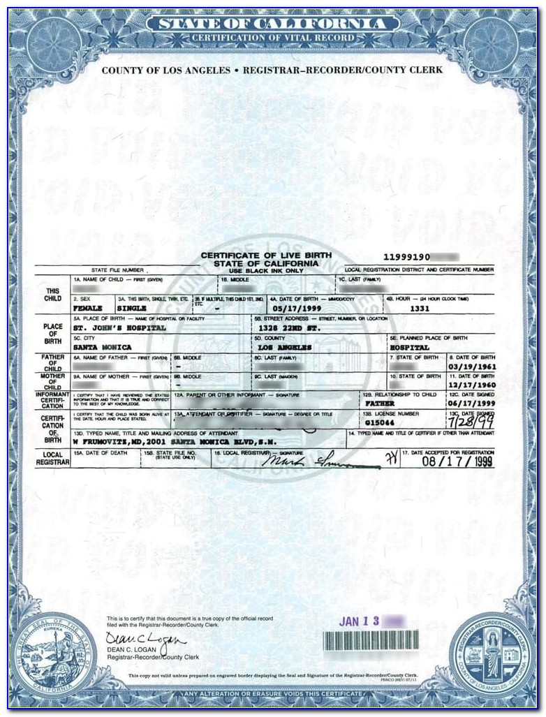 La County Registrar Birth Certificate Lancaster Ca