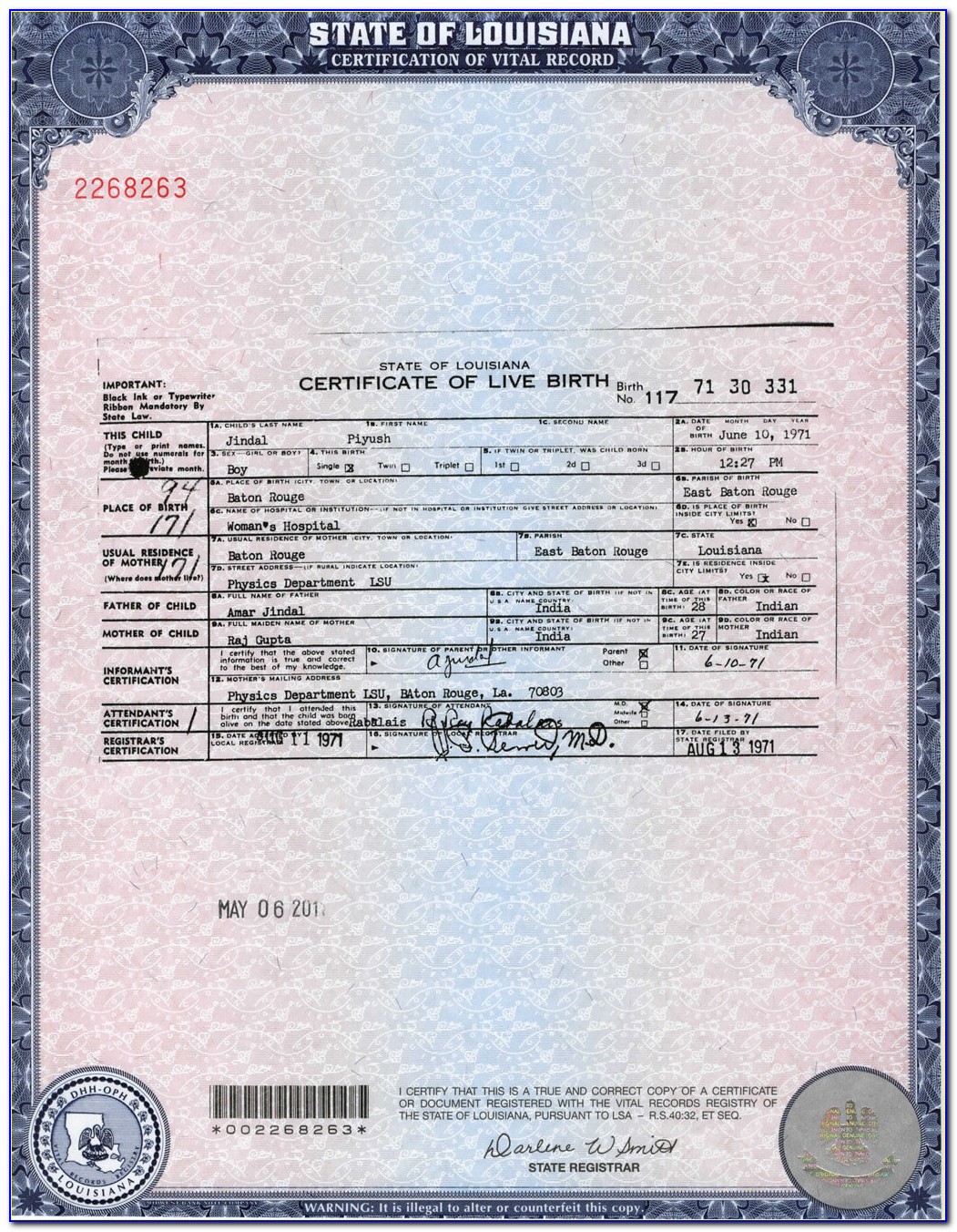La County Registrar Recorder Birth Certificates